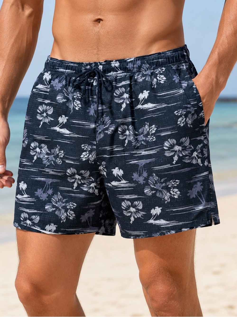 Ocean Pacific Mens Navy Hawaiian Swim  Shorts vacation beach wear XL 40-42